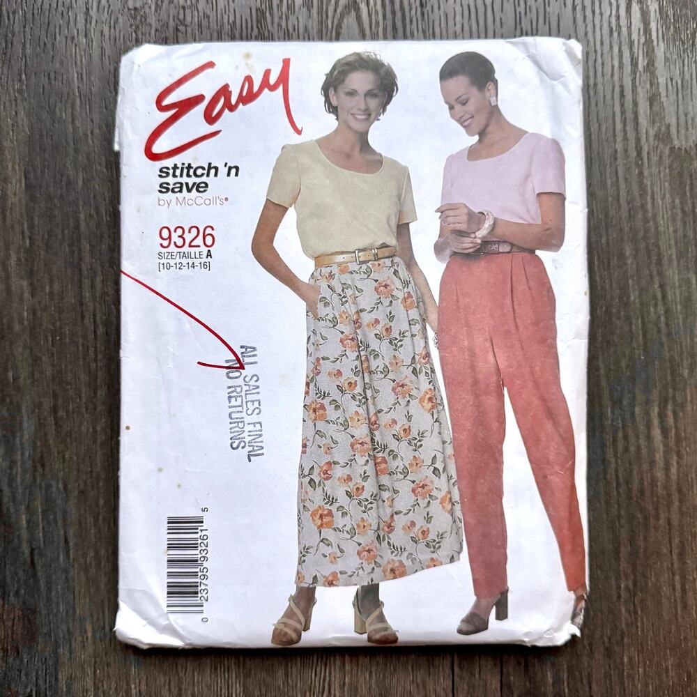 UNCUT Vintage 1990s McCalls 9326 Sewing Pattern Womens Size XS-M Top Skirt Pant